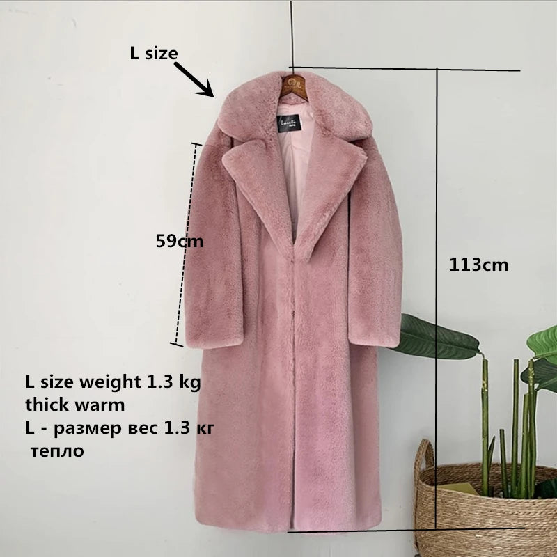 Lapel Faux Fur Coat Women Winter 2024 Long Orange Plush Coats Luxury Fluffy Jacket Teddy Pink Artificial Mink Fur Jacket Furry Festival Outfits | Techno Shirts | Rave Clothing