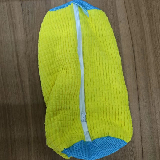 Robuste Schuhwaschmaschinentasche für alle Schuharten – Gelb mit blauem Reißverschluss, ideal für Turnschuhe und Freizeitschuhe, Wäschewaschbeutel Festival Outfits | Techno Shirts | Rave Clothing