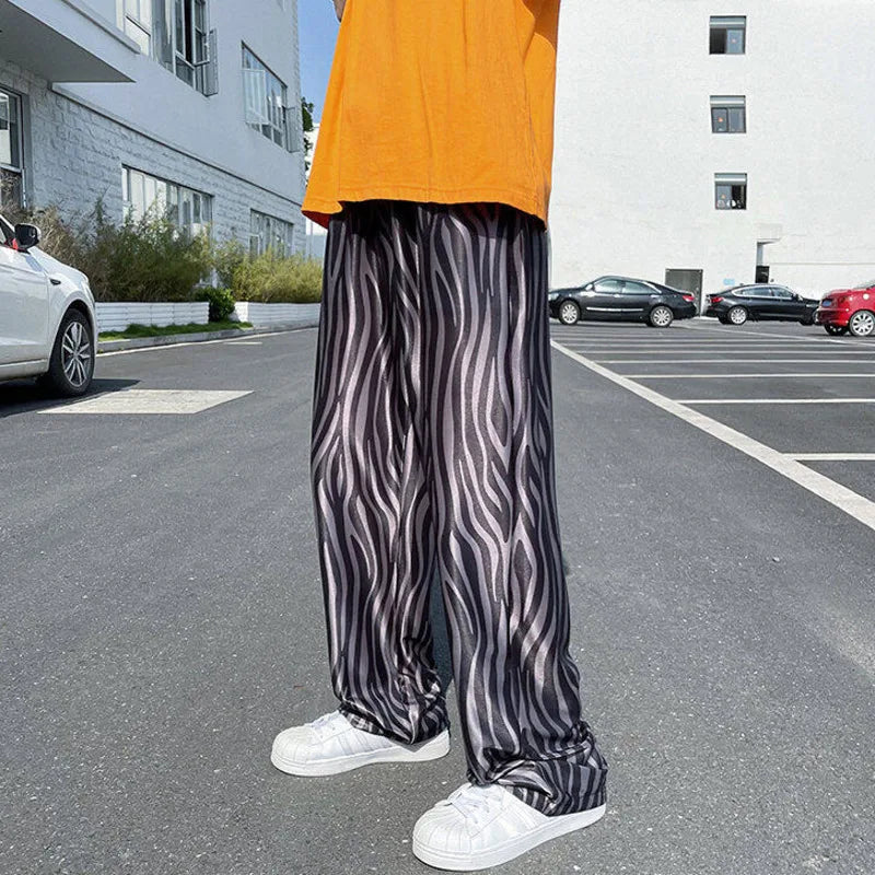 LUZHEN 2025 Sommer Farbe Kontrast Streifen Gedruckt Eis Seide Casual Hosen männer Hohe Qualität Gerade Elastische Taille Hose JY1307 Festival Outfits | Techno Shirts | Rave Clothing