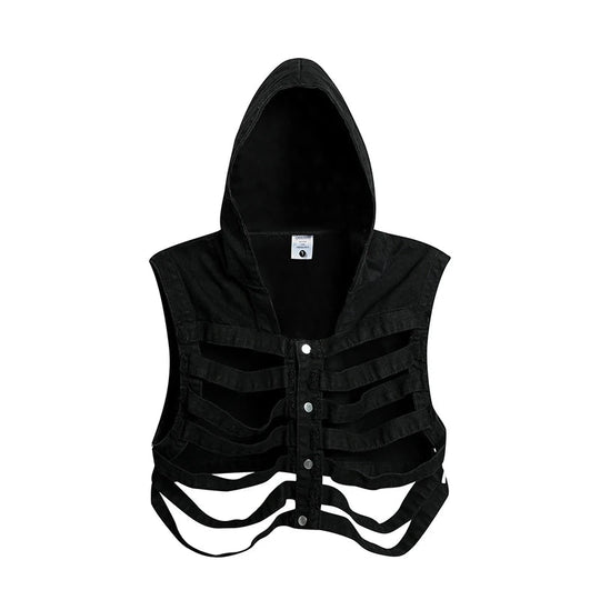 y2k Jeansweste mit Kapuze | Rave Outfit Herren Festival Outfits | Techno Shirts | Rave Clothing