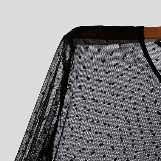 INCERUN Men T Shirt Polka Dot Printing Mesh Transparent O-neck Long Sleeve Men Clothing Streetwear 2024 Fashion Party Camisetas Festival Outfits | Techno Shirts | Rave Clothing