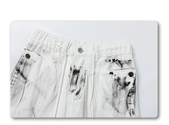 LUZHEN Original Street Color Contrast Tie-dyed Design Straight Jeans Men Stylish 2025, New Drawstring Waist Denim Pants LZ9976 Festival Outfits | Techno Shirts | Rave Clothing