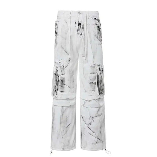 LUZHEN Original Street Color Contrast Tie-dyed Design Straight Jeans Men Stylish 2025, New Drawstring Waist Denim Pants LZ9976 Festival Outfits | Techno Shirts | Rave Clothing