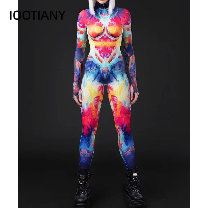 Cosplay Costume Female Woman Sexy Suit Color Element Blue Muscle Halloween Bodysuit Adults High-waisted Sports Jumpsuit FESTIVAL OUTFITS & STREETWEAR