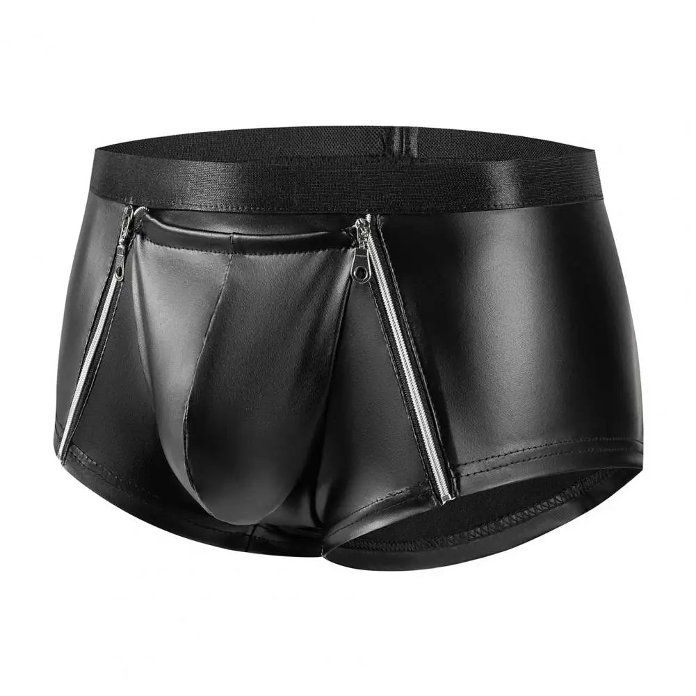 Men Double Zipper Underwear Elastic Mid-rise Hot Shorts Bulge Pouch Shorts Panties Smooth Matte Slim Fit Clubwear Underwear Festival Outfits | Techno Shirts | Rave Clothing