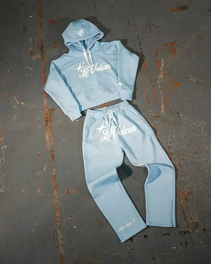Streetwear Hoodie Jogginghose Zweiteiliges Set Y2K Männer Frauen Hip Hop Brief bestickt übergroße Hoodie Sweatshirt Lounge Hosen Set Festival Outfits | Techno Shirts | Rave Clothing