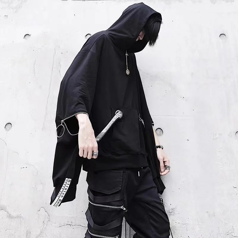 Männer Sets Schwarz Hoodies + Hosen Punk Grafik Zipper Mit Kapuze Sweatshirts Cargo Pant Männer Übergroße Lose Streetwear Anzüge FESTIVAL OUTFITS & STREETWEAR