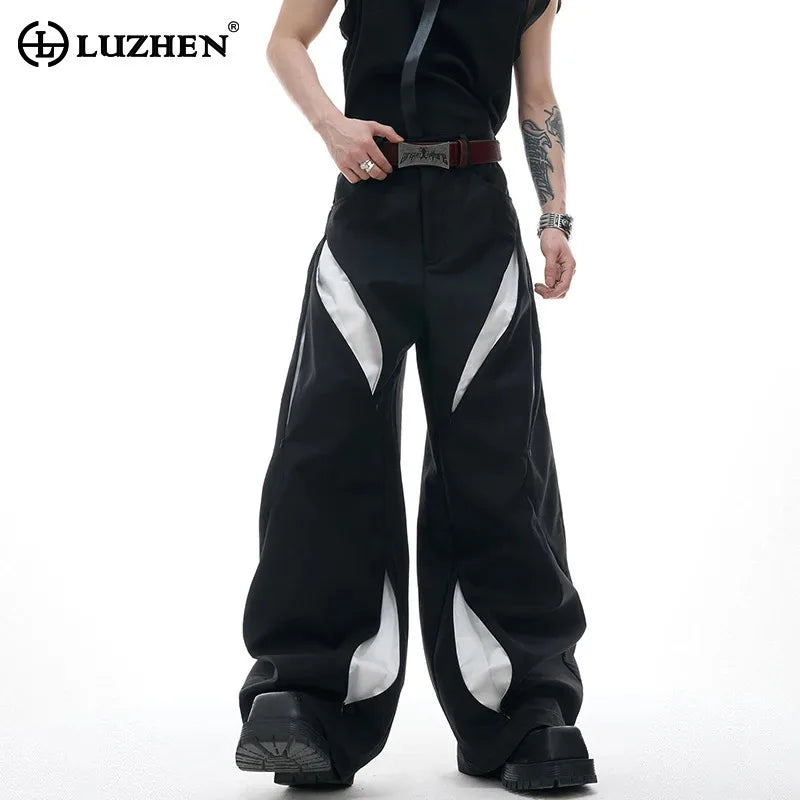 LUZHEN Personalisierte Original Streetwear Trendy Aushöhlen Patchwork Design Lose Breite Bein Casual Hosen Männer 2025, Hosen JY1701 Festival Outfits | Techno Shirts | Rave Clothing