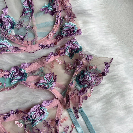 Ellolace Feen-Dessous, florale transparente Unterwäsche, Rüschen-Strumpfband, intime, zarte Unterwäsche, schöne durchsichtige Outfits Festival Outfits | Techno Shirts | Rave Clothing
