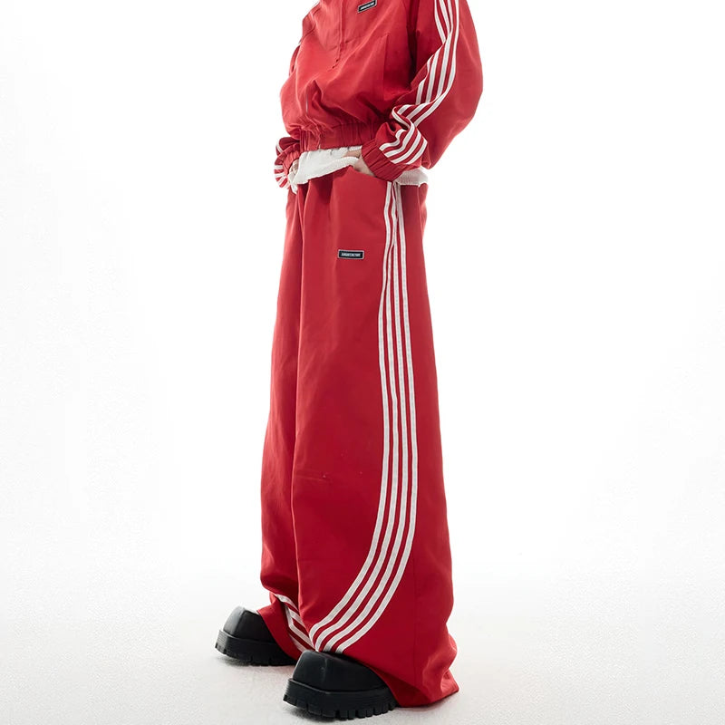 LUZHEN 2025 Neue Streifen Gedruckt Baggy Breite Bein Straße Sport Hosen Männer Stilvolle Frauen Paare Stehen Neck Casual jacke JY1403 Festival Outfits | Techno Shirts | Rave Clothing