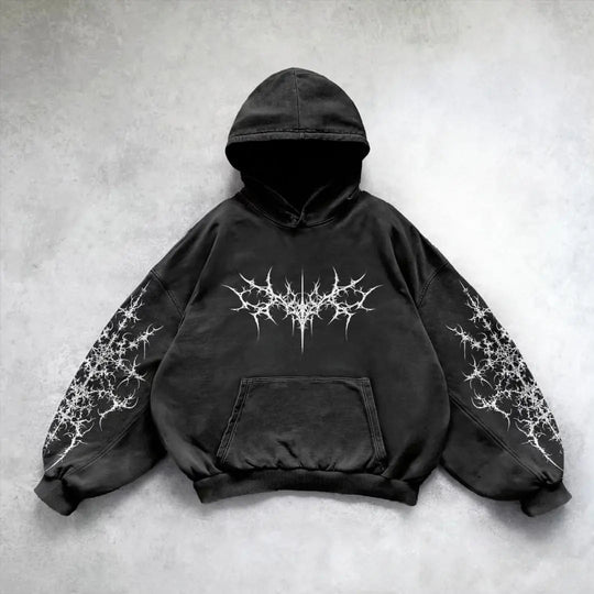 Harajuku Y2K Vintage Punk Einfarbig Gedruckt Männer Casual Hoodie American Gothic Mode Paar Casual Hoodie Sweatshirt Festival Outfits | Techno Shirts | Rave Clothing