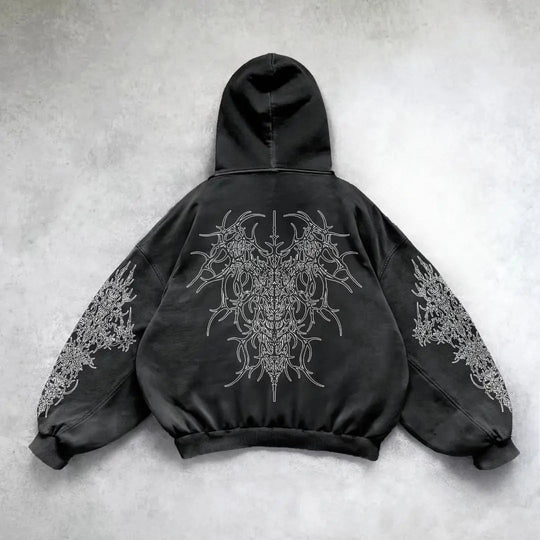 Harajuku Y2K Vintage Punk Einfarbig Gedruckt Männer Casual Hoodie American Gothic Mode Paar Casual Hoodie Sweatshirt Festival Outfits | Techno Shirts | Rave Clothing