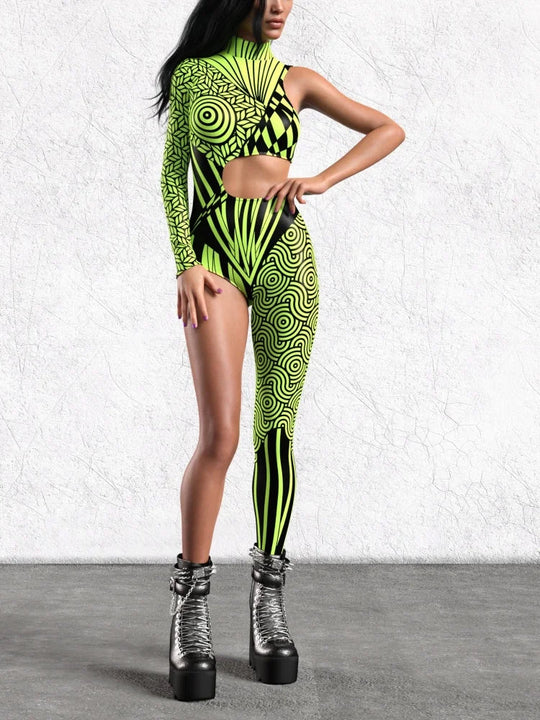 Halloween Unisex Art Irregular Lines Bodysuit Holiday Party Role Playing Solid Color Bodysuit Stage Performance Tights Costume Festival Outfits | Techno Shirts | Rave Clothing