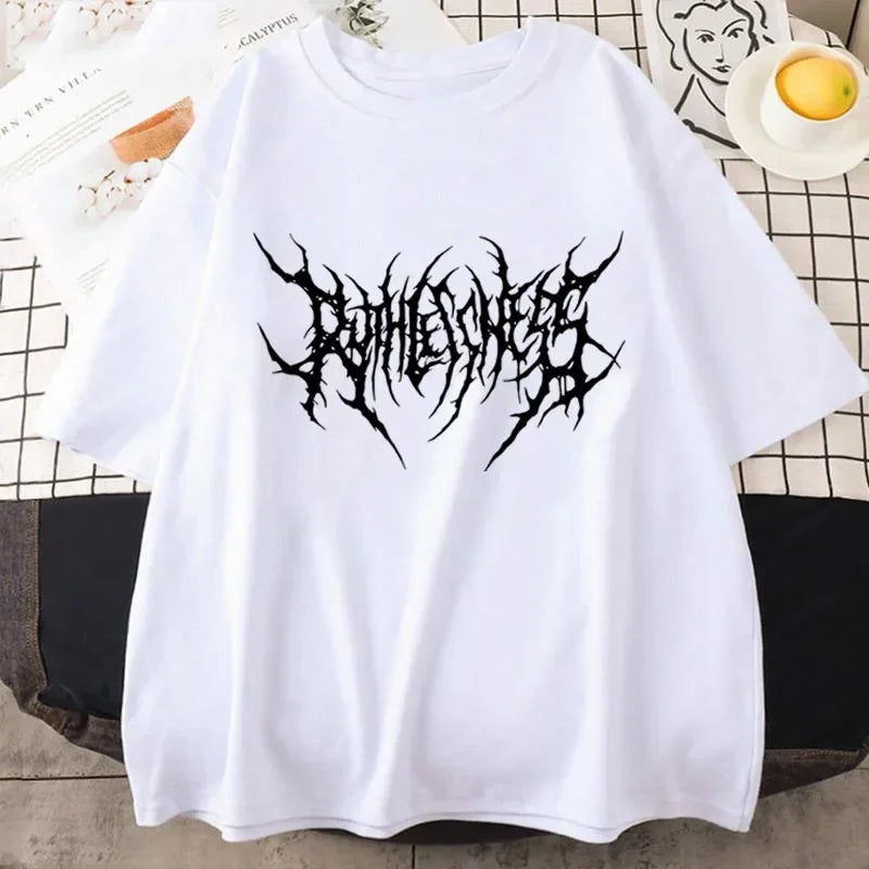 Frauen T Shirt Sommer Punk Stil Y2K Druck Vintage Oansatz T-shirt Kühlen Kurzarm Straße T-Shirt Weiche Atmungsaktive T Kleidung Festival Outfits | Techno Shirts | Rave Clothing