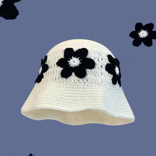 2023 herbst Neue Häkeln Koreanische Handgemachte Eimer Hut Frauen Weben Gestrickte Hut Y2k Mode Blumen Herbst Winter Mützen Becken Kappe Festival Outfits | Techno Shirts | Rave Clothing