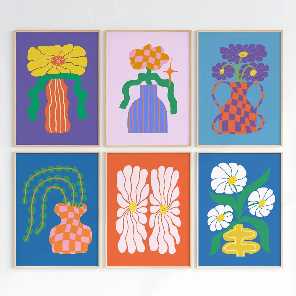 Retro Flowers Wall Art Groovy Flowers Gallery Colorful Poster and Prints Funky Wall Decor 70s Living Room Canvas Painting FESTIVAL OUTFITS & STREETWEAR