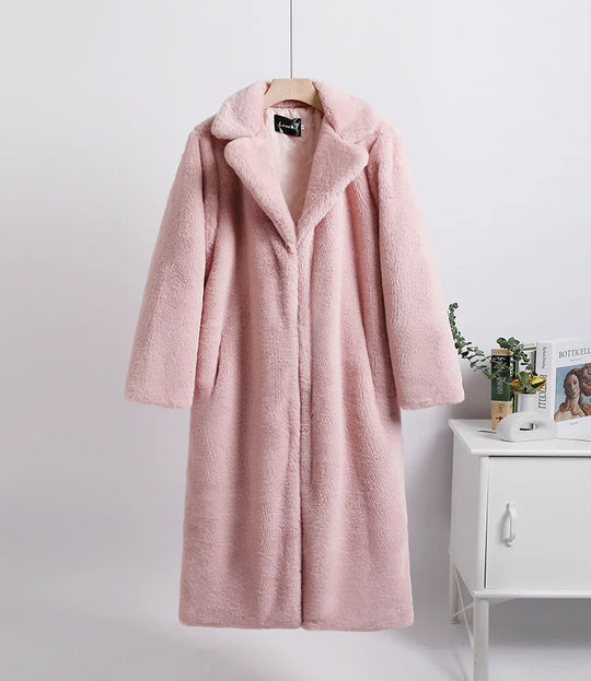 Lapel Faux Fur Coat Women Winter 2024 Long Orange Plush Coats Luxury Fluffy Jacket Teddy Pink Artificial Mink Fur Jacket Furry Festival Outfits | Techno Shirts | Rave Clothing