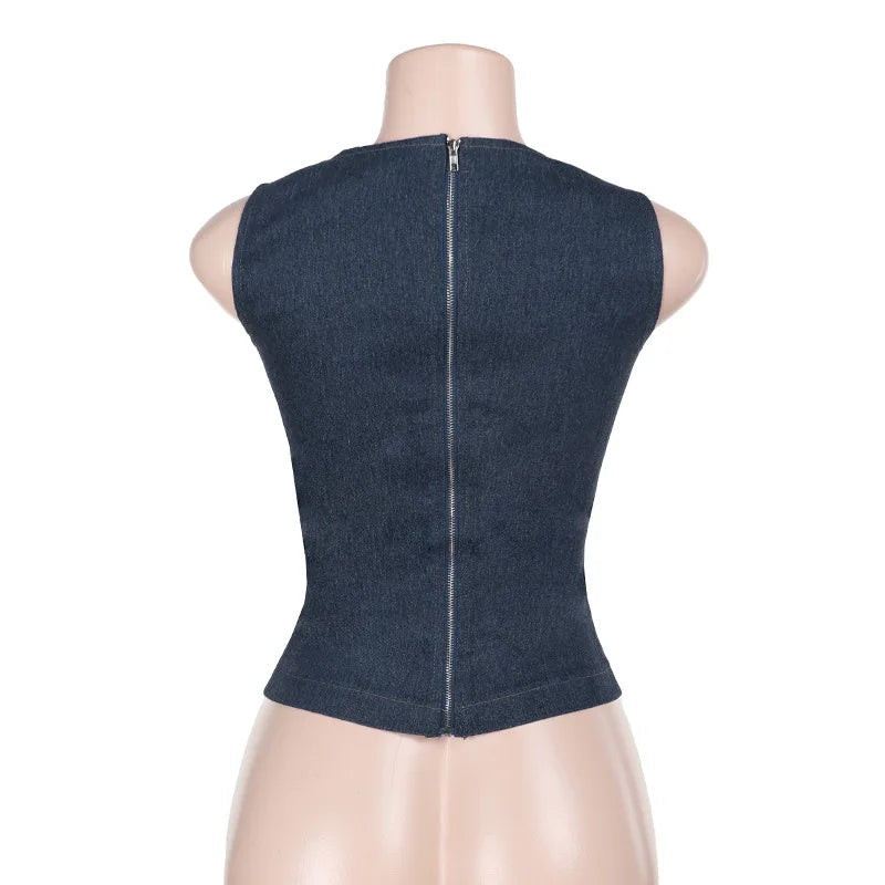 Talenza Damen-Weste, ärmellos, Rundhalsausschnitt, Sommer, einfarbig, hohl, schmale Weste, Top, modisch, sexy Streetwear, Damen, schmale Weste Festival Outfits | Techno Shirts | Rave Clothing