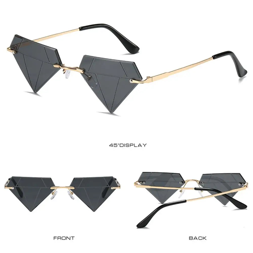 Triangle Diamond Shaped Sunglasses for Women Men Vintage Rimless Sun Glasses Retro Shades Rave Party Halloween Eyeglasses FESTIVAL OUTFITS & STREETWEAR