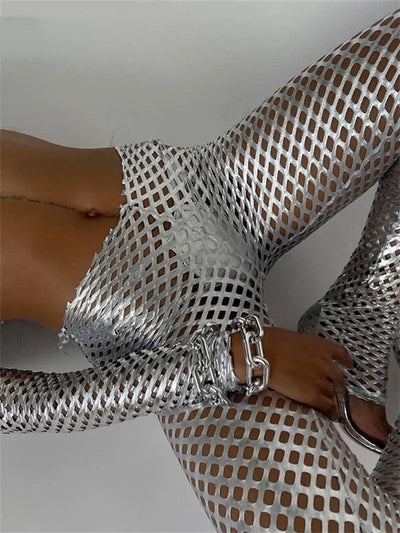 Stretch Silber Trainingsanzug Zwei Stück Set