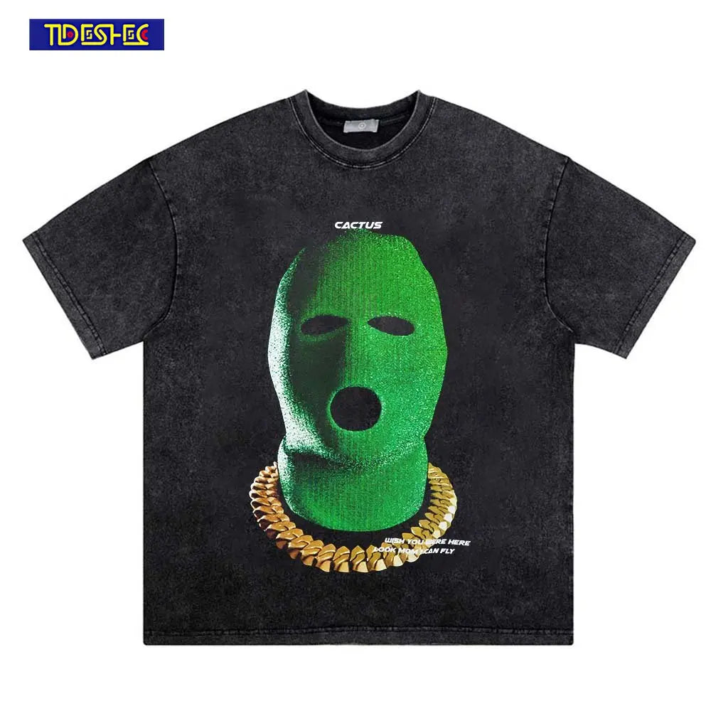 Oversize Distressed T-Shirt Men Streetwear Hip Hop Vintage Green Hood Gangster Printed Tshirt 2023 Men Harajuku Cotton Tops FESTIVAL OUTFITS & STREETWEAR