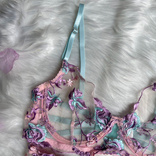 Ellolace Feen-Dessous, florale transparente Unterwäsche, Rüschen-Strumpfband, intime, zarte Unterwäsche, schöne durchsichtige Outfits Festival Outfits | Techno Shirts | Rave Clothing