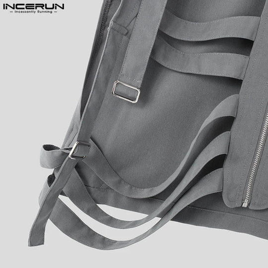 INCERUN 2024 Mens Tops Stylish Hot Sale Deconstruction Design Vests Sexy Male Personality Hollow Solid Cropped Zipper Waistcoats Festival Outfits | Techno Shirts | Rave Clothing