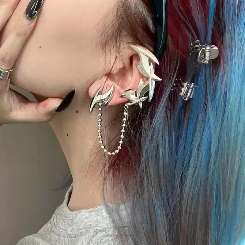 Vintage Punk Silber Farbe Metall Dart Ohr Clip Ohrringe für Frauen Männer Trendy Unregelmäßige Quaste Einteiliges Ohr Clip Schmuck boucle FESTIVAL OUTFITS & STREETWEAR