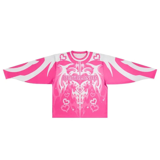 Y2k trend iges Trikot rosa Liebe Grafik Langarm T-Shirt tot blond Retro Gothic lässig Unisex lose Pullover Frauen Streetwear Festival Outfits | Techno Shirts | Rave Clothing