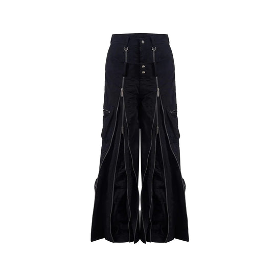 Mauroicardi Frühling Herbst Coole schwarze Baggy-Techwear-Hose mit weitem Bein für Herren mit vielen Reißverschlüssen Luxus-Designer-Kleidung Streetwear Festival Outfits | Techno Shirts | Rave Clothing