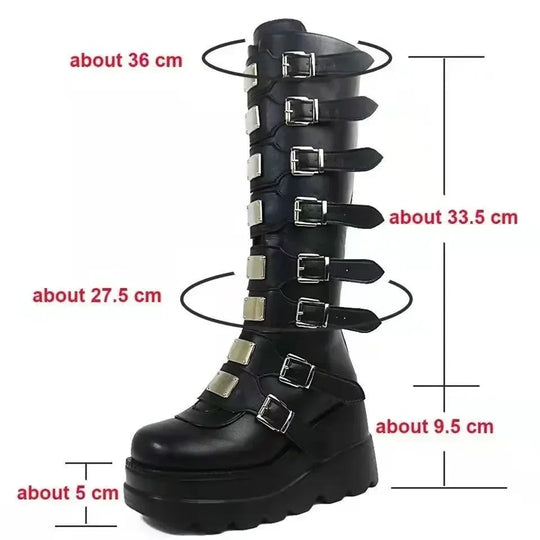 Gothic Schuhe Plattform kniehohe Stiefel Punk schwarz sexy Motorräder neue Halloween Cosplay Zapatos Mujer Schuhe für Frauen FESTIVAL OUTFITS & STREETWEAR