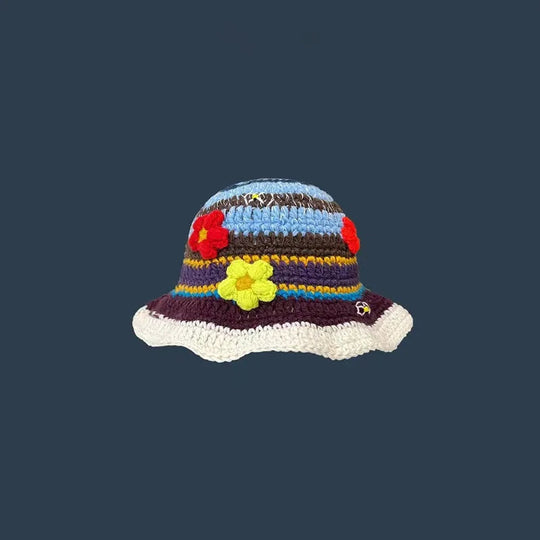 2023 herbst Neue Häkeln Koreanische Handgemachte Eimer Hut Frauen Weben Gestrickte Hut Y2k Mode Blumen Herbst Winter Mützen Becken Kappe Festival Outfits | Techno Shirts | Rave Clothing