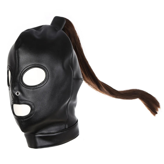 Role play Mask Cosplay Bondage Sexy Mask Hood with Top Wig Braid Unisex Headwear Handmade Halloween Women Cosplay Custumes Festival Outfits | Techno Shirts | Rave Clothing