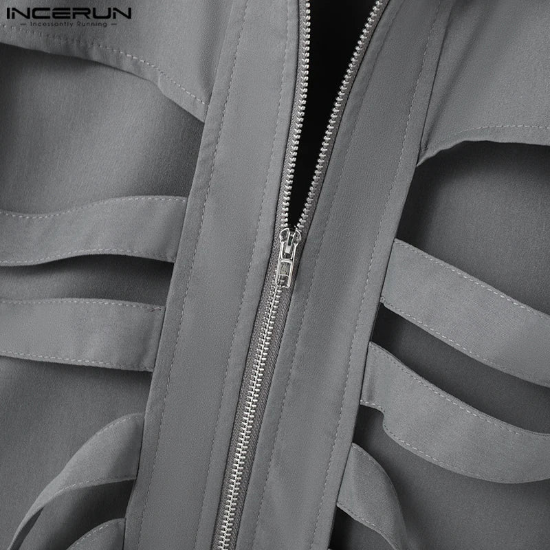 INCERUN 2024 Mens Tops Stylish Hot Sale Deconstruction Design Vests Sexy Male Personality Hollow Solid Cropped Zipper Waistcoats Festival Outfits | Techno Shirts | Rave Clothing