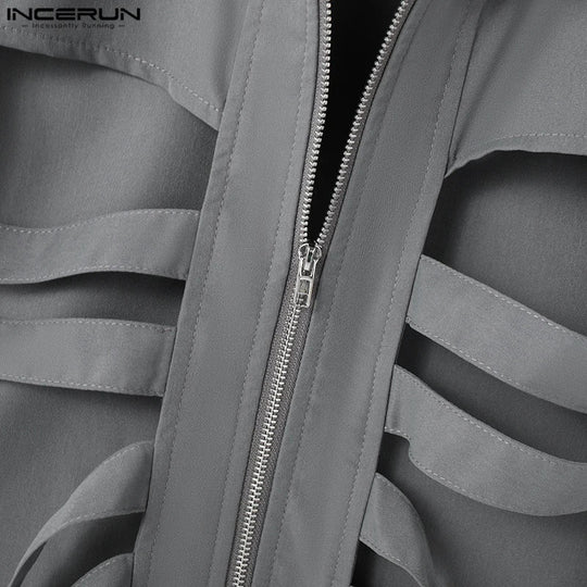 INCERUN 2024 Mens Tops Stylish Hot Sale Deconstruction Design Vests Sexy Male Personality Hollow Solid Cropped Zipper Waistcoats Festival Outfits | Techno Shirts | Rave Clothing