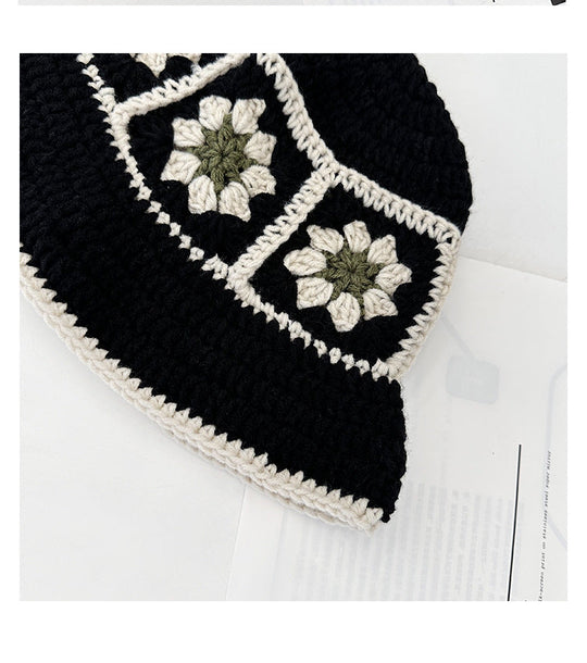 2023 herbst Neue Häkeln Koreanische Handgemachte Eimer Hut Frauen Weben Gestrickte Hut Y2k Mode Blumen Herbst Winter Mützen Becken Kappe Festival Outfits | Techno Shirts | Rave Clothing