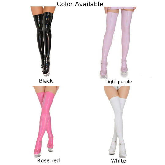 1 Paar Damen glänzende Pu Leder Oberschenkel hohe Strümpfe enge lange Socken Wet Look Clubwear Damen Casual Socken FESTIVAL OUTFITS & STREETWEAR