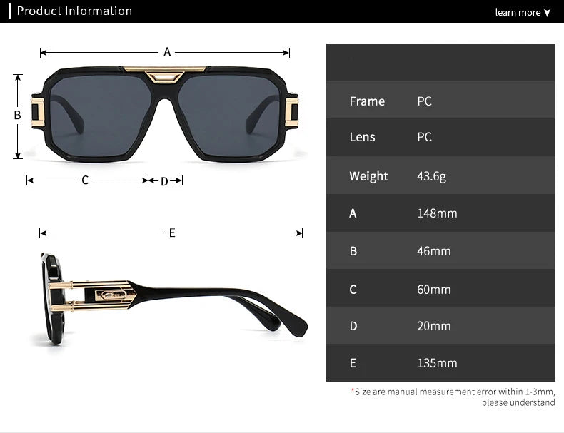 56478 Luxusmarke Sonnenbrille Männer Vintage Design Übergroße Brillen Männliche Shades Uv400 Fahren Gläser Festival Outfits | Techno Shirts | Rave Clothing