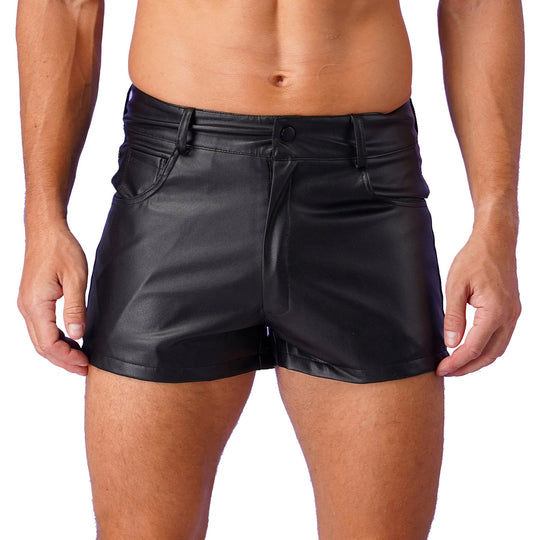 Herren Pu Leder lässig Boxer Shorts Taschen voll Futter Shorts Latex Punk Trunks Pole Dance Outfit Festivals Party Clubwear Festival Outfits | Techno Shirts | Rave Clothing