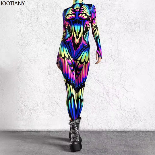 New Halloween Adult Cosplay Jumpsuit Colorful 3D Printing Women Monos Jumpsuit Carnival Party Stage Showing Catsuit Rave Outfits FESTIVAL OUTFITS & STREETWEAR