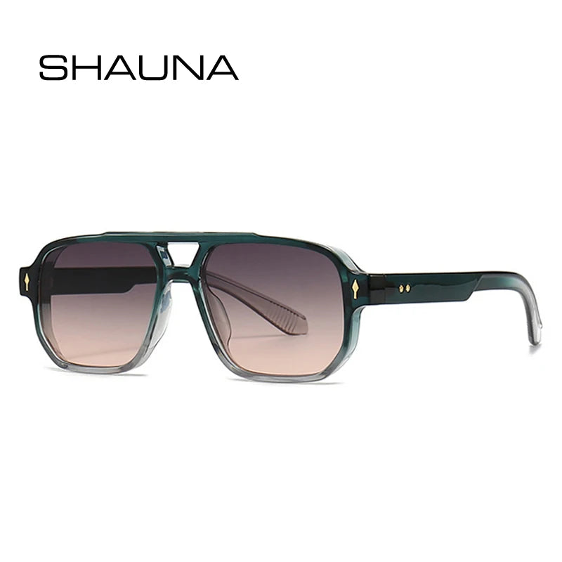 SHAUNA Retro Doppel Brücken Quadrat Sonnenbrille Frauen Gradient Shades UV400 Mode Marke Designer Nieten Männer Sonnenbrille Festival Outfits | Techno Shirts | Rave Clothing
