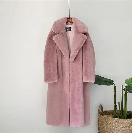 Lapel Faux Fur Coat Women Winter 2024 Long Orange Plush Coats Luxury Fluffy Jacket Teddy Pink Artificial Mink Fur Jacket Furry Festival Outfits | Techno Shirts | Rave Clothing