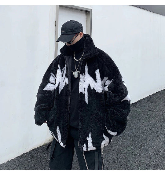 Mauroicardi Winter Übergroße Verdickte Warme Flauschige Kunstpelz Jacke Männer Raglan Langarm Zip Up Luxus Designer Kleidung 2022 Festival Outfits | Techno Shirts | Rave Clothing