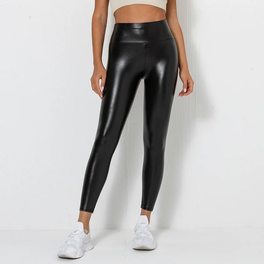 Dünne Leder-Leggings, Stretch-Gesäß, hohe Taille, Lederhose, elastische, schmale Hose für Frauen, glänzende schwarze, sexy enge Hose Festival Outfits | Techno Shirts | Rave Clothing