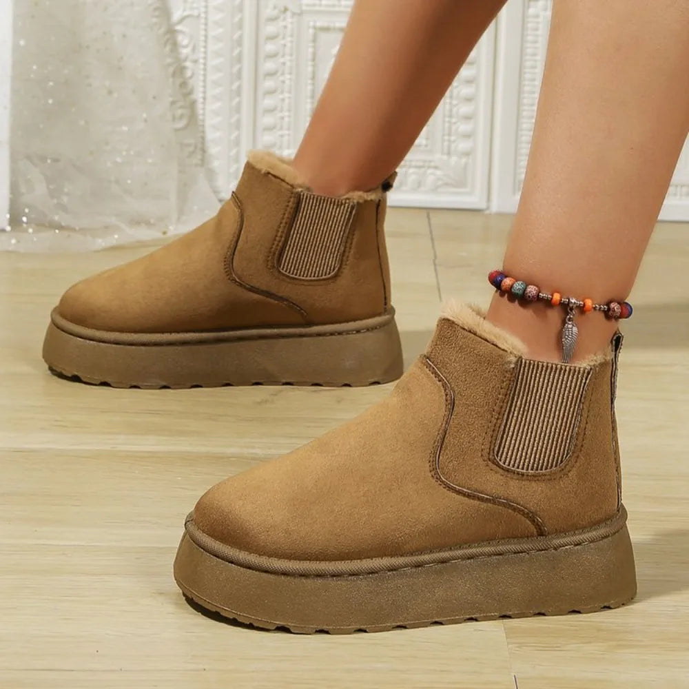 Winter Frauen kurze Plüsch warme Schneeschuhe Freizeit schuhe neue Wildleder Pelz Chelsea Stiefeletten Wohnungen Plattform Damen Schuhe Botas FESTIVAL OUTFITS & STREETWEAR