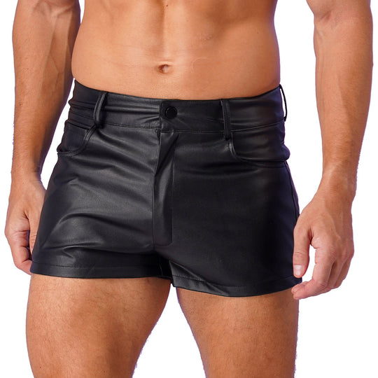 Herren Pu Leder lässig Boxer Shorts Taschen voll Futter Shorts Latex Punk Trunks Pole Dance Outfit Festivals Party Clubwear Festival Outfits | Techno Shirts | Rave Clothing