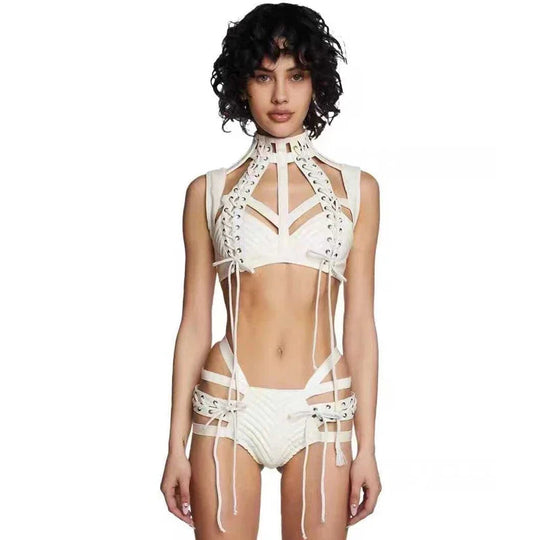Frauen bunte Laser Bikini Anzug 6 Farben sexy Pole Dance Kleidung Bar Nachtclub DJ DS Stage Rave Outfits Gogo Kostüme Festival Outfits | Techno Shirts | Rave Clothing