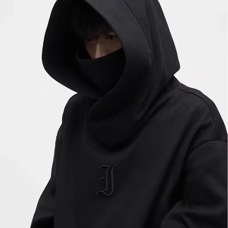 Autumn Ninja Streetwear Turtleneck Hoodies For Men Letter Embroidered Hip Hop Fashion Sweatshirts Y2K Vintage Fleece Hoody FESTIVAL OUTFITS & STREETWEAR