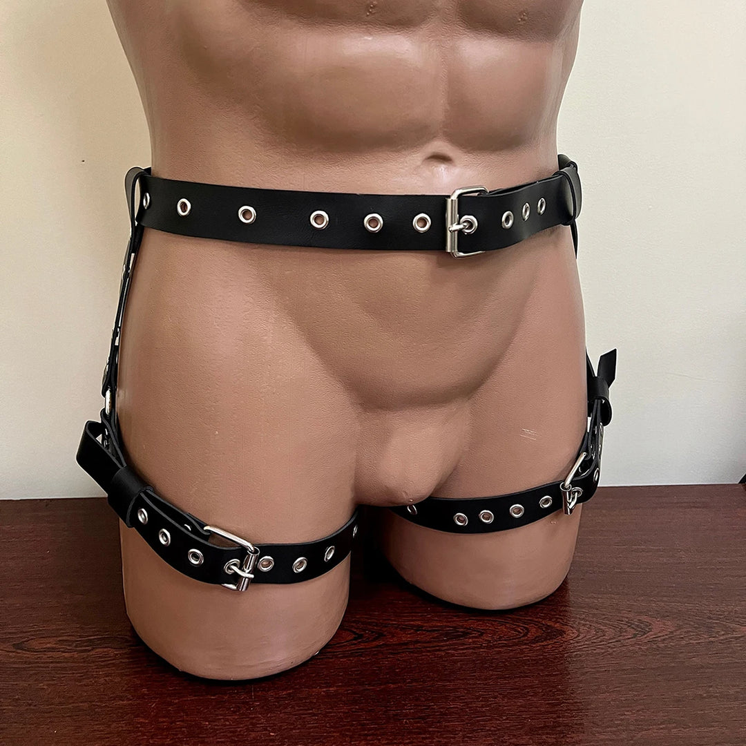 Bondage Oberschenkel Harness Männer Bdsm Sexy Strumpfbänder Leder Sissy Körper Hosenträger Einstellbare Homosexuell Bein Harness Straps Exotische Zubehör Festival Outfits | Techno Shirts | Rave Clothing