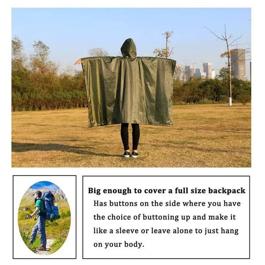 3-in-1 multifunktionaler Regenmantel, Rucksack, Regenschutz, Wandern, Radfahren, Poncho, wasserdichtes Zelt, Outdoor, Camping, Schattenzelt, Picknickmatte Festival Outfits | Techno Shirts | Rave Clothing